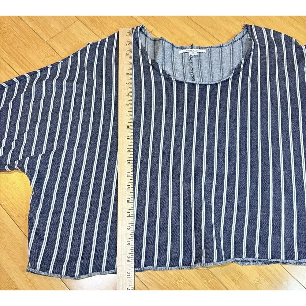 O’Neill Women’s Blue w/ White Stripes Dolman Long Sleeves Sz XL Raw Hem Shirt